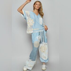 POL Blue Patchwork Blouse